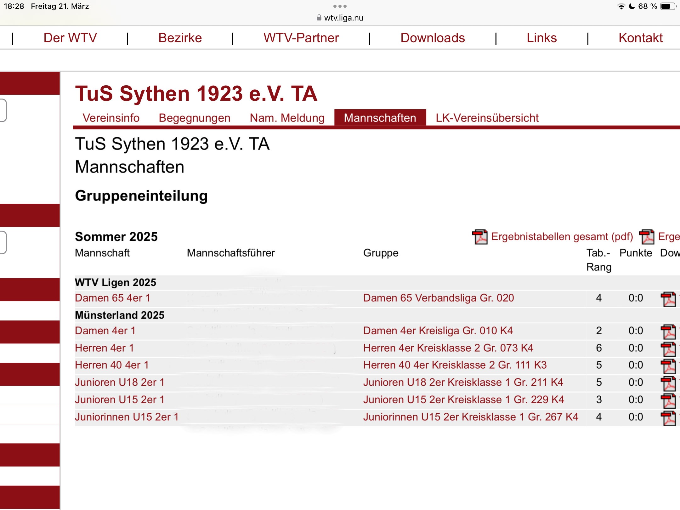 Mannschaftsspiele Sommersaison 2025