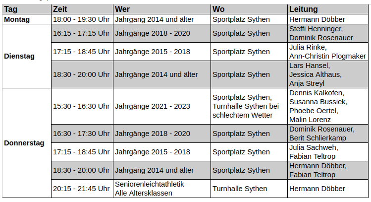 Der Sommertrainingsplan ist online